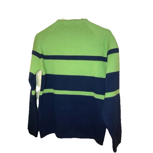 Vintage Demetre Lime Green Black/Navy Heavy 100% Wool Striped Ski Sweater Sz M - Picture 4 of 4